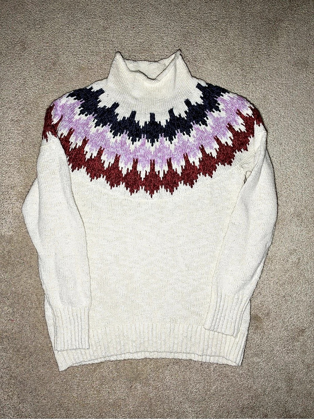 L.L.Bean Women'Small Cotton Ragg Sweater, Funnelneck Pullover Fair Isle Fair
